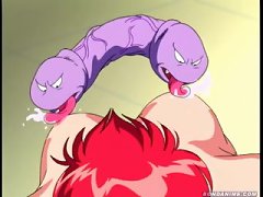 Cute Anime Redhead Gets Attacked By Horny Worms